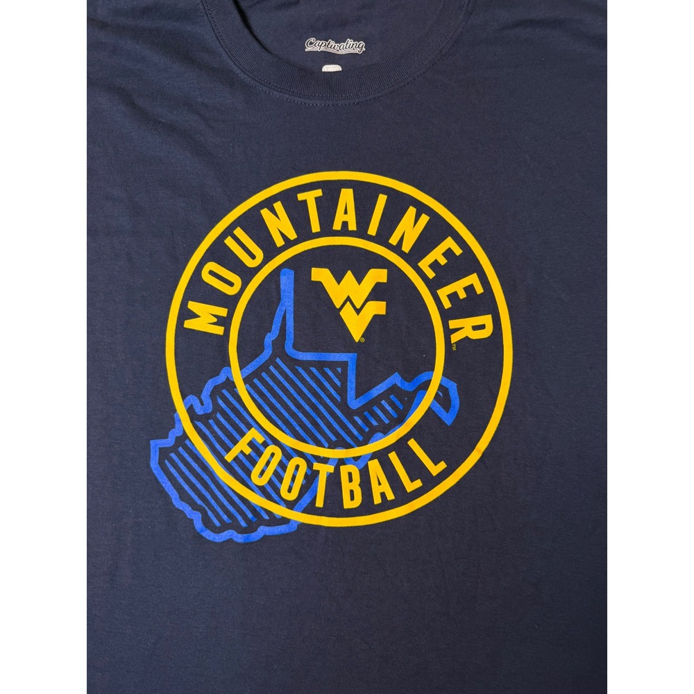 Captivating West Virginia Mountaineers Football T-Shirt Navy Blue Mens Large - Picture 3 of 7